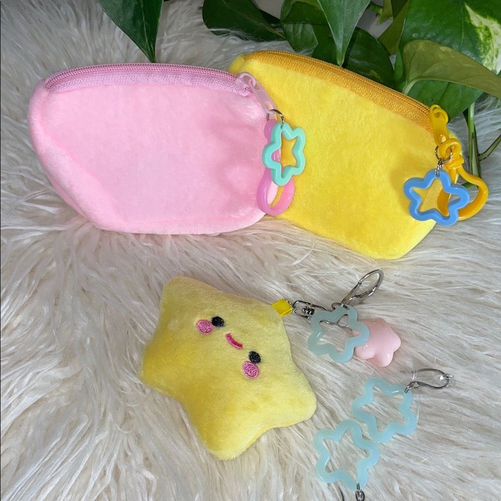 Pastel Star Wallet zip bag & Earring 3 pc Set – Kawaii Rave Accessories w/ Clip - Picture 2 of 3
